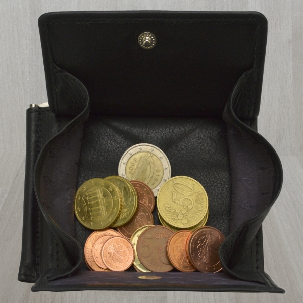 flevado Echt Leder Geldbörse klein schmal mit Dollar Clip Herrengeldbörse Geldscheinklipp mit Maxi Münzfach RFID Schutz schwarz